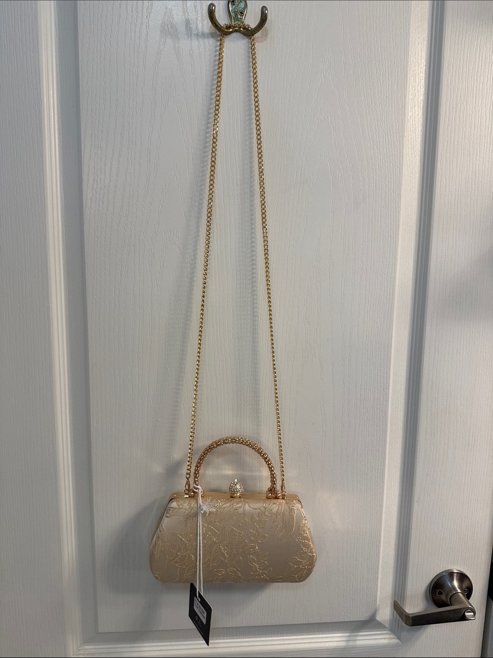 Haute Hippie Champagne Floral Brocade Evening Top-Handle Clutch - Picture 9 of 9